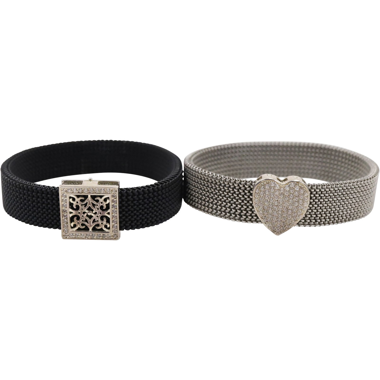 [2] .925 Sterling Silver with CZ Heart on Sterling Mesh Bracelet 2 1/2 in. x 3/4 in.; Mesh [black, (1 of 12)