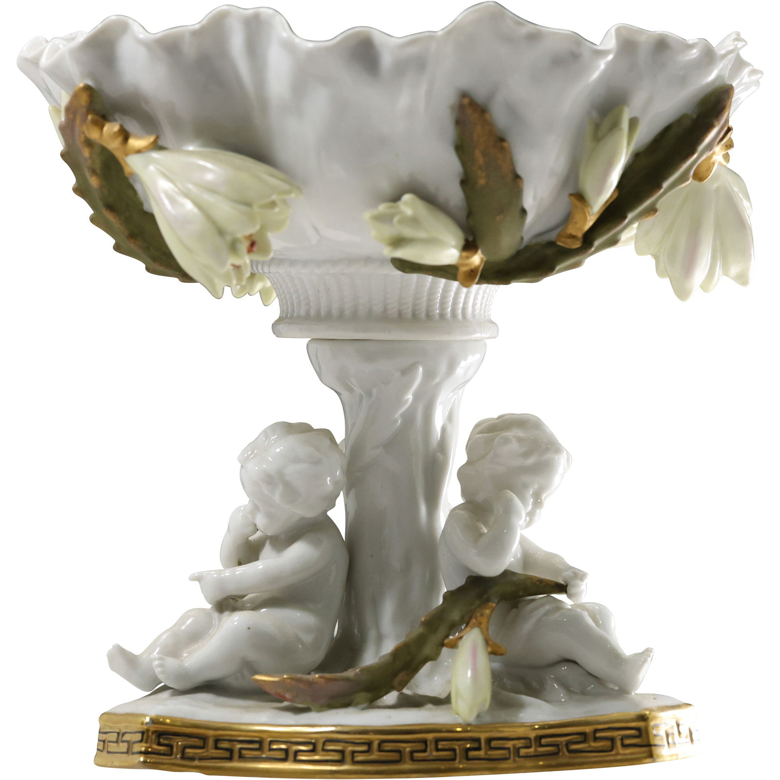 19th C. Moore Brothers Porcelain Figural Cherub Putti Centerpiece Tazza Compote 9.5 in. x 10 in. (1 of 20)