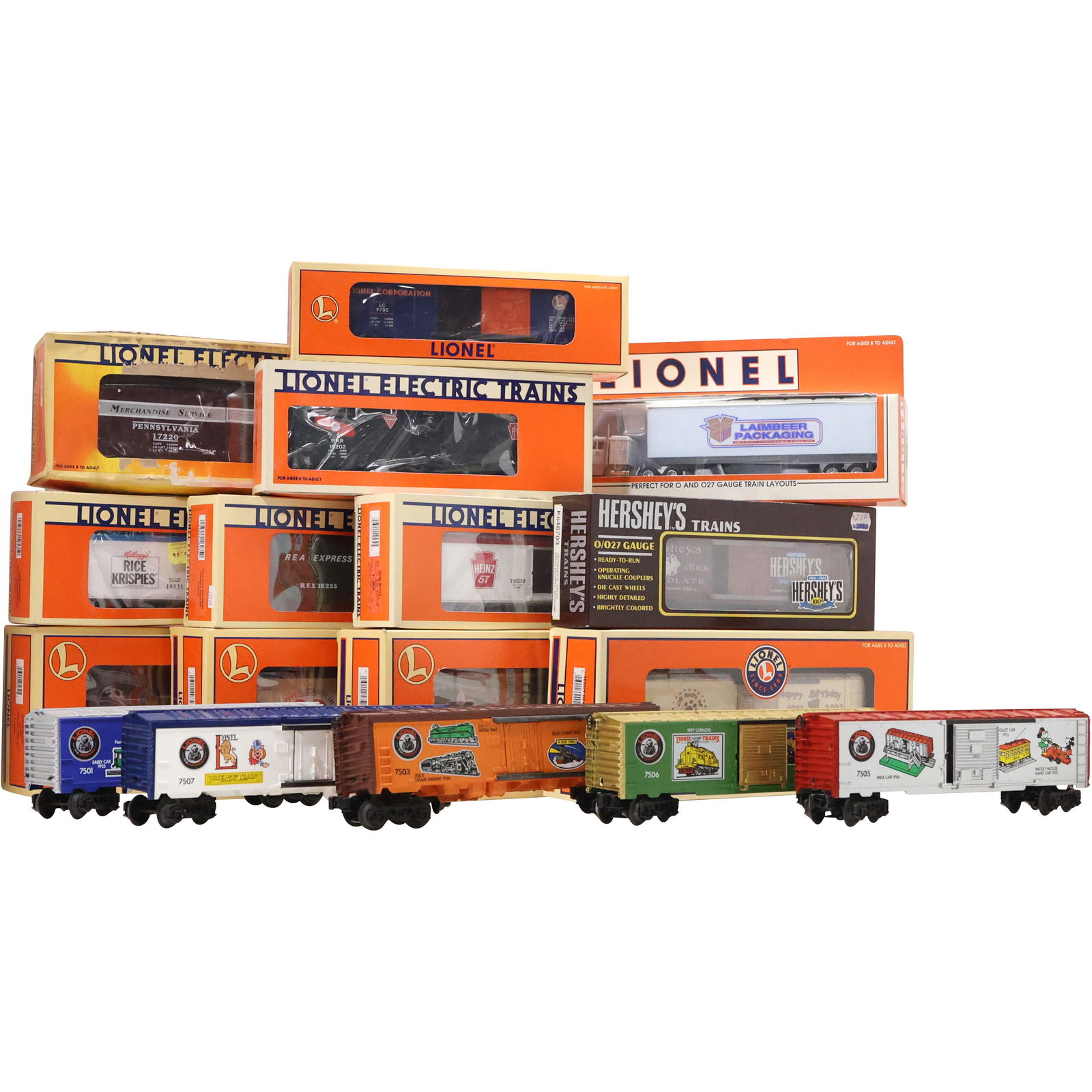 17 Assorted LIONEL Advertising Freight Train Cars Most in Original Boxes, "O" Gauge (1 of 16)