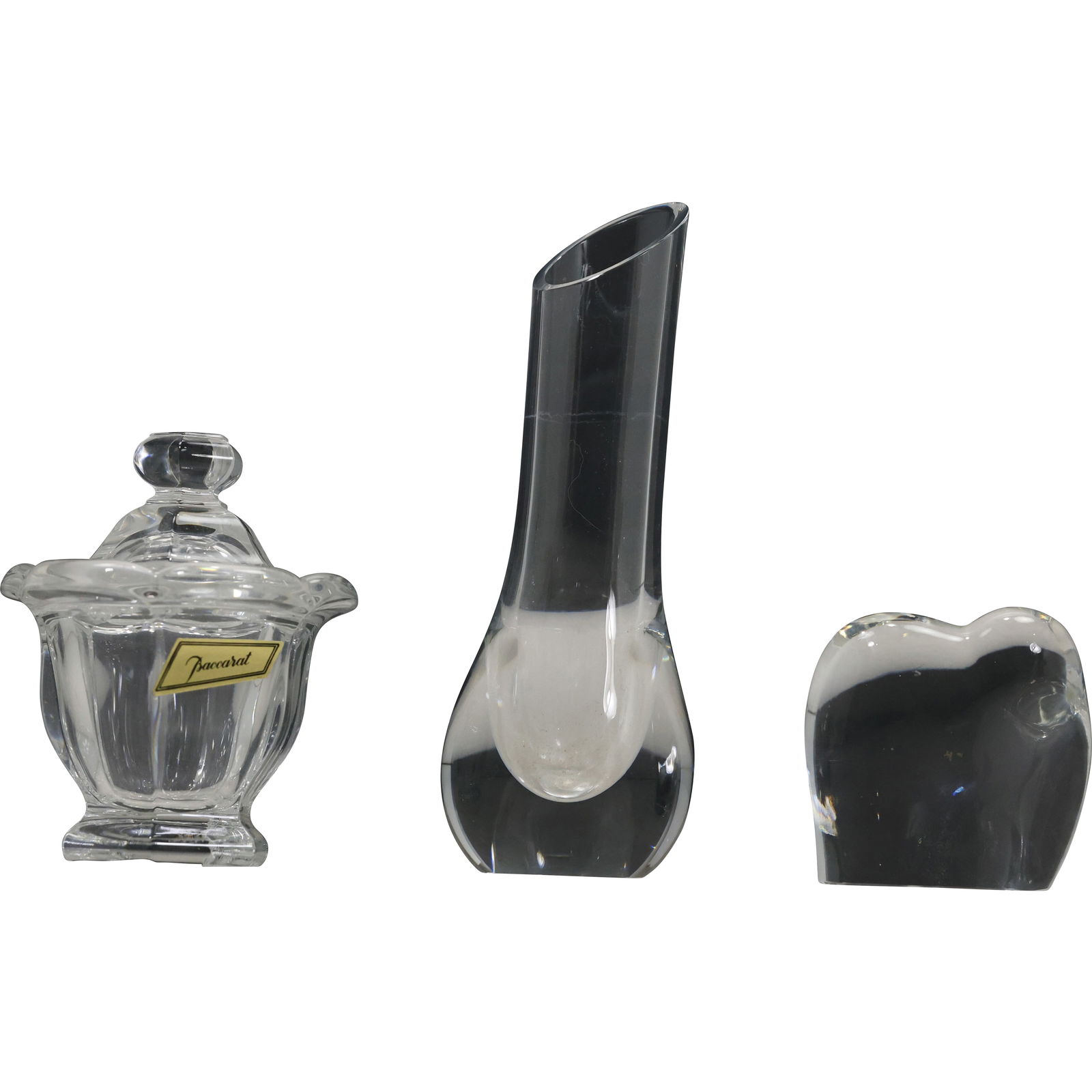 3 Assorted Signed BACCARAT Crystal Glass Covered Bowl, Vase, Sculptured Paperweight (1 of 9)