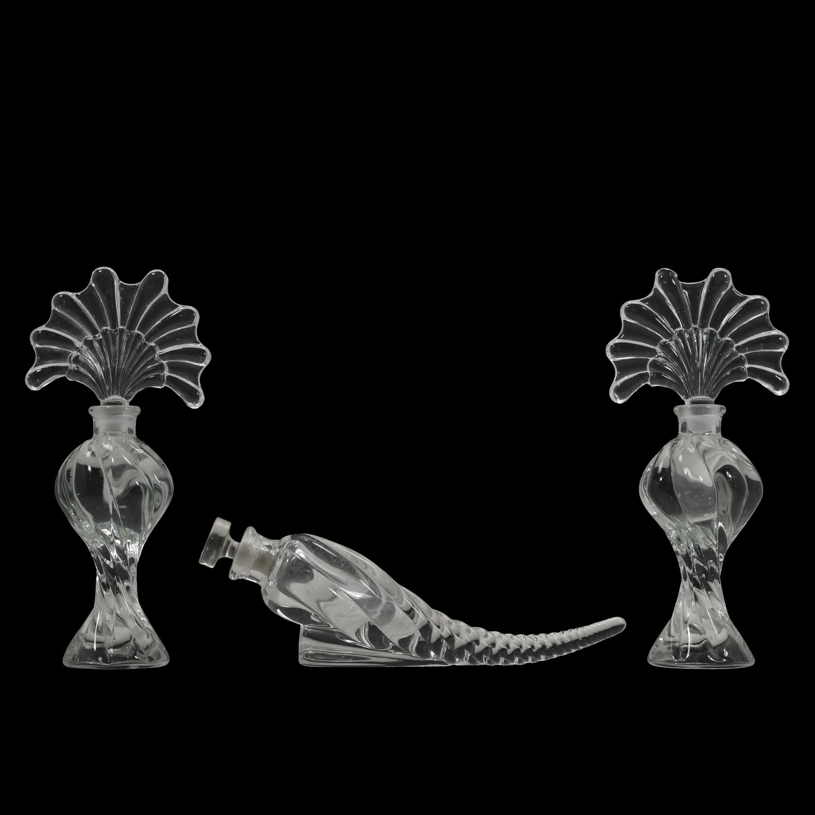 3 Piece French Art Deco Crystal Glass Perfume Bottle Set - Very Stylish Vanity Set (1 of 11)