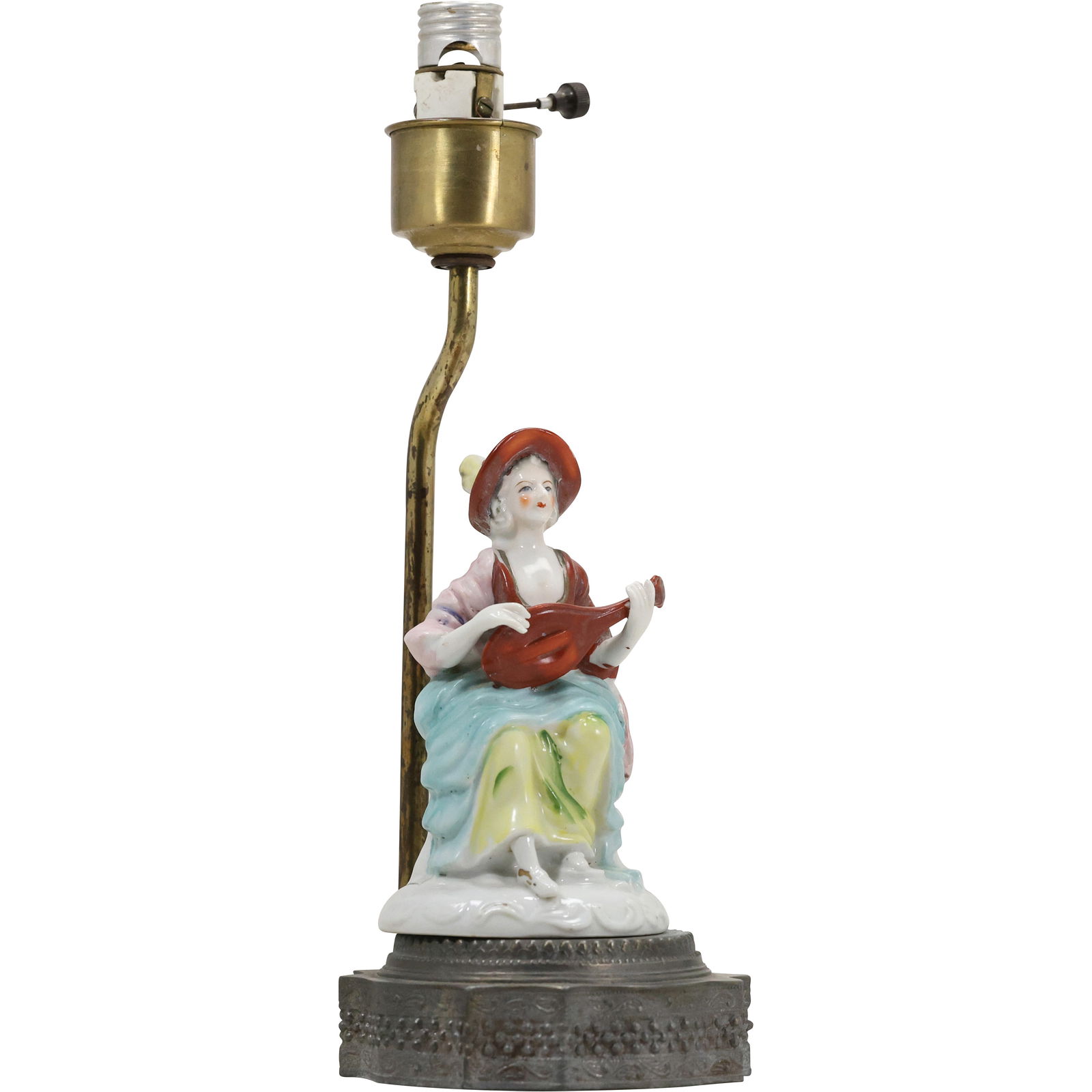 Porcelain Woman Playing a Mandolin Figural Boudoir Lamp - Vintage (1 of 14)
