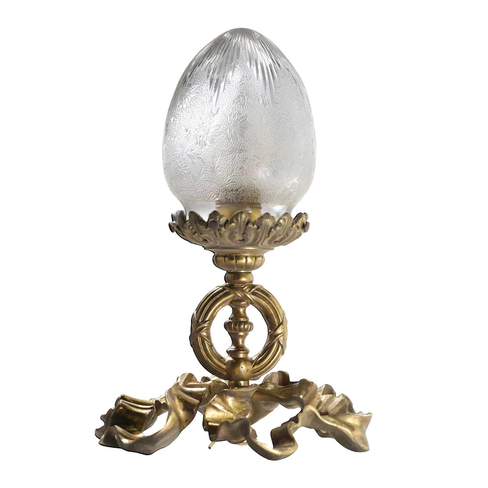 Quality French Bronze Ribbon Hanging Hall Light with Etched Intaglio Acorn Glass Shade 12 inches (1 of 10)