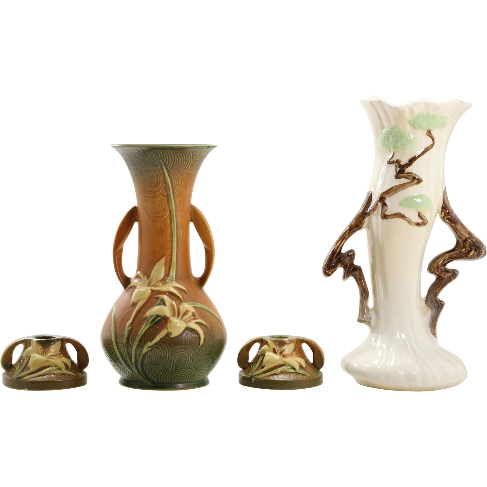 4 Assorted Pieces of Art Pottery includes Vintage Roseville Vase and Candlesticks (1 of 16)