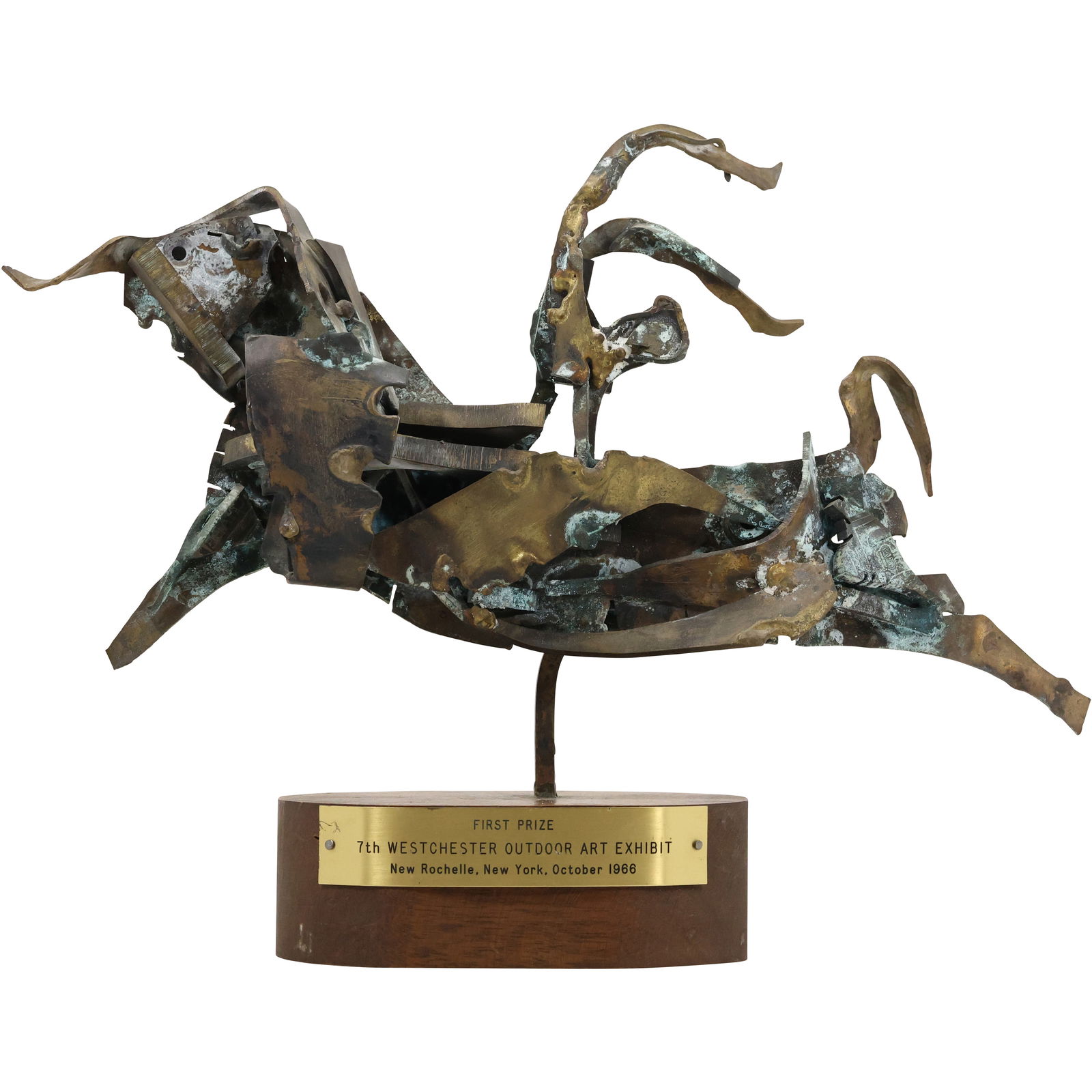 Brutalist Bronze Sculpture of Acrobat on Bull, Artist Unknown, 1966 First Prize Westchester NY Art (1 of 16)