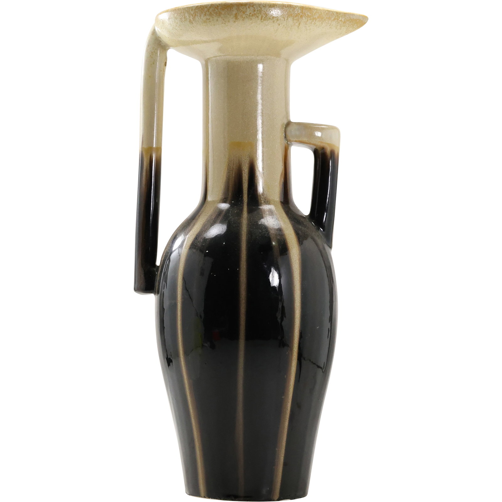 Tall Brown and Tan Glazed Art Pottery Pitcher / Vase 16.25 inches height x 7.75 in. wide (1 of 14)