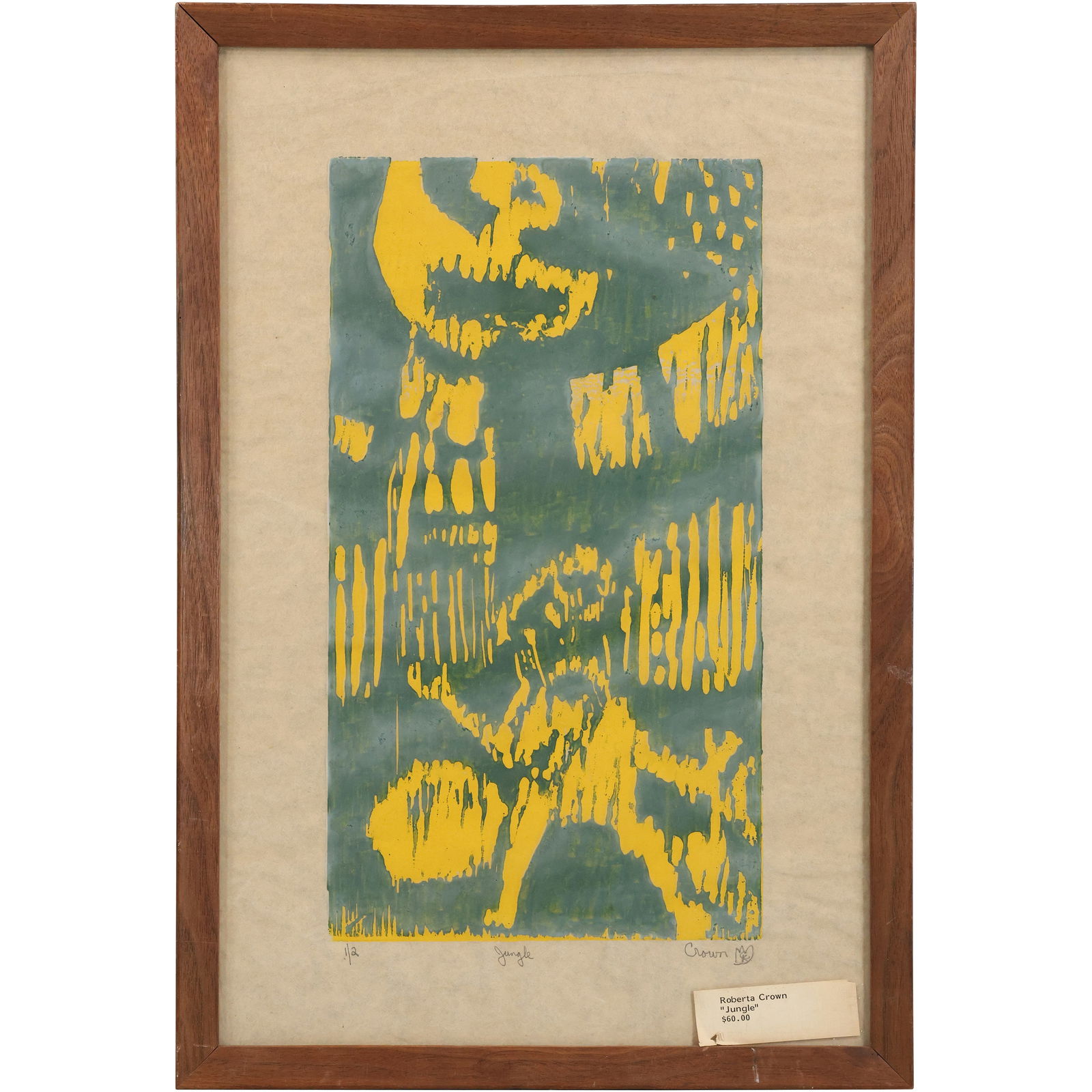 Roberta Crown, Vintage Wood Block Artwork "Jungle" Signed , Numbered #1/2 (1 of 14)