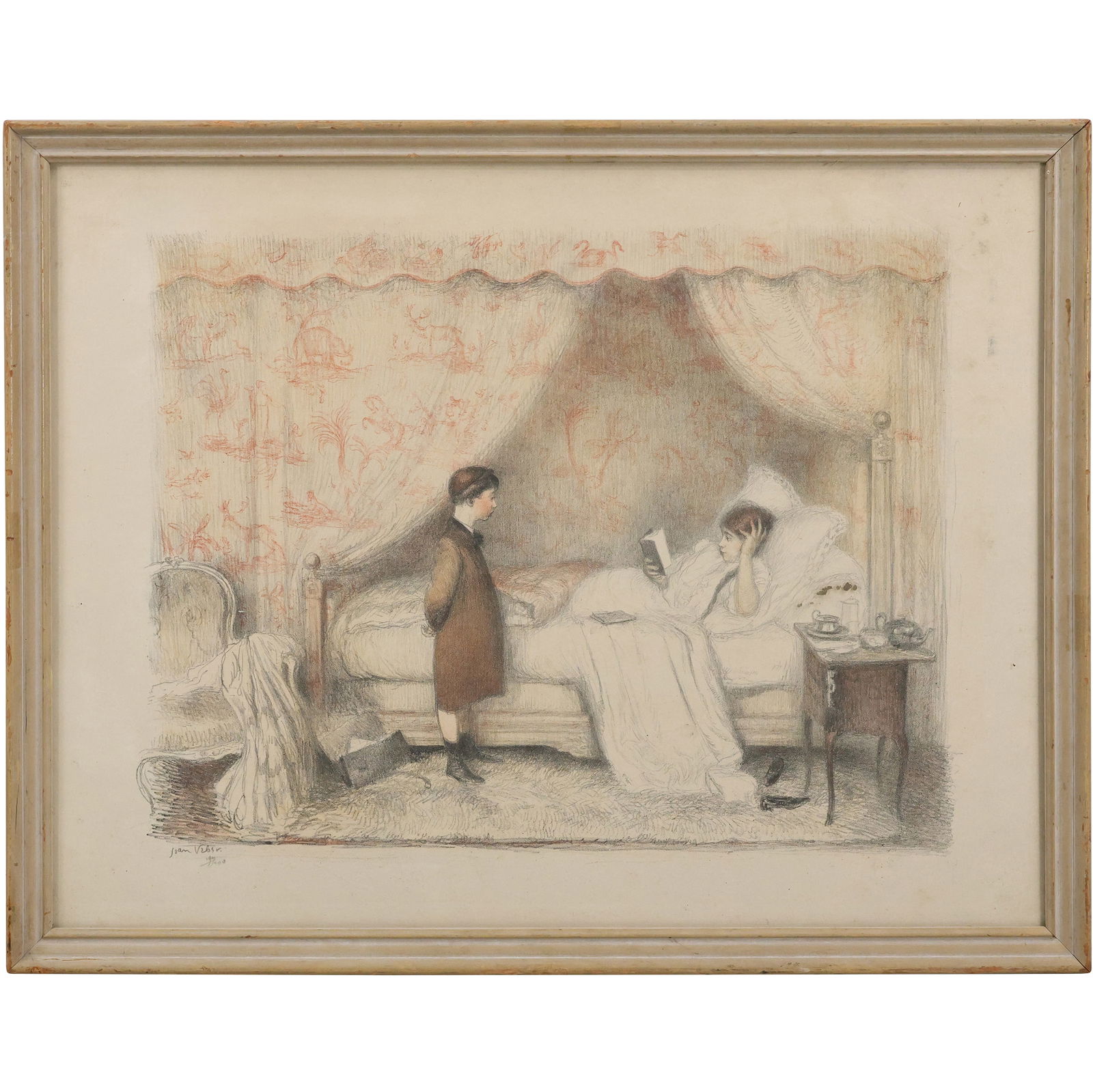 Jean Veber (1864-1928 France) Lithograph, #197/200, Bedroom Interior, Framed (1 of 15)