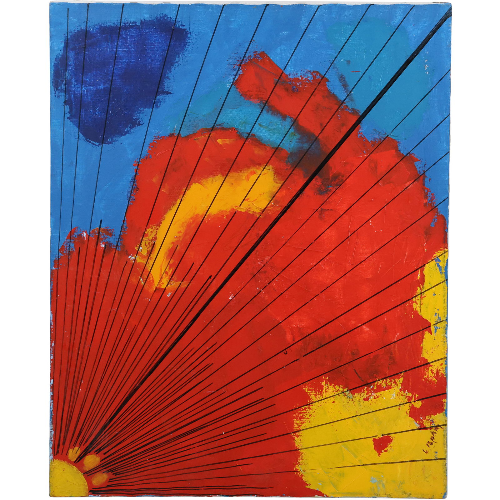 Laszlo Ispanky (1920 - 2010 American] Abstract Oil on Canvas Painting "VOLCANO"  with Book (1 of 12)