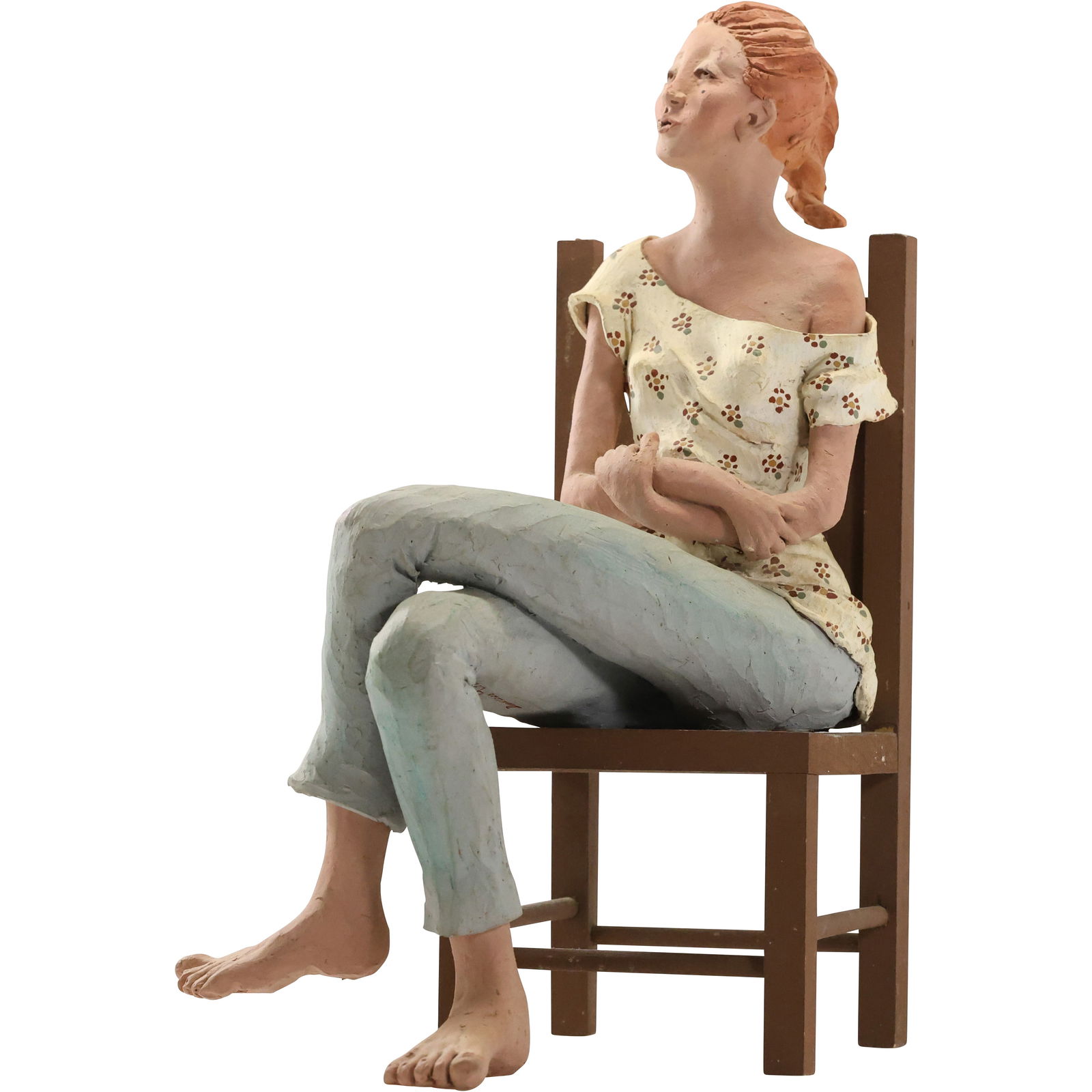 Signed Diane Lowe Puto, Clay Pottery Sculpture of a Woman Sitting in a Chair 13 in. height: Signed Diane Lowe Puto, Clay Pottery Sculpture of a Woman Sitting in a Chair 13 in. height. size: 13 h , 8.5 w S:C