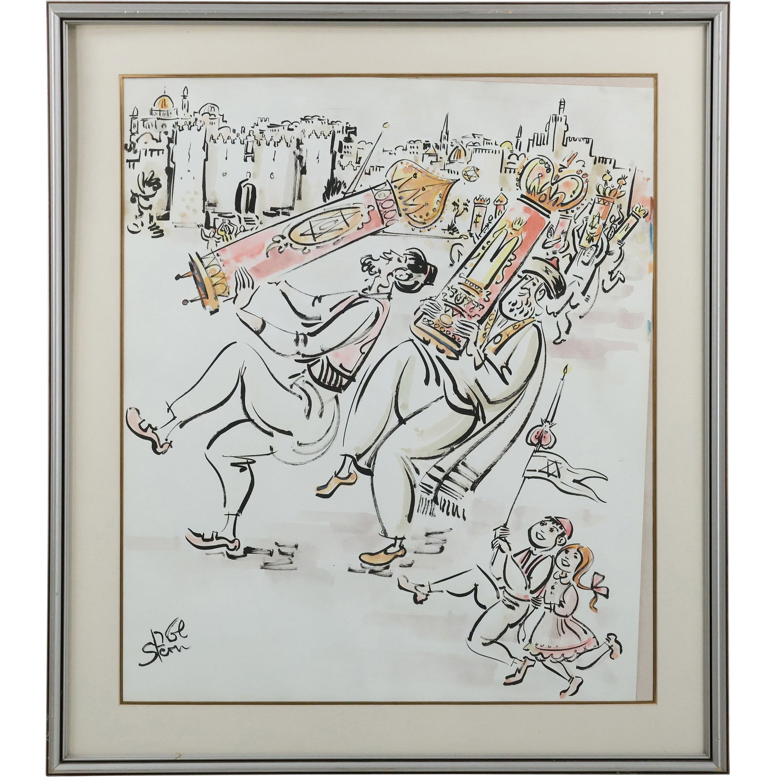 Yossi Stern (ISRAEL, HUNGARY 1923-1992], Watercolor Painting "Torah Dance" (1 of 12)