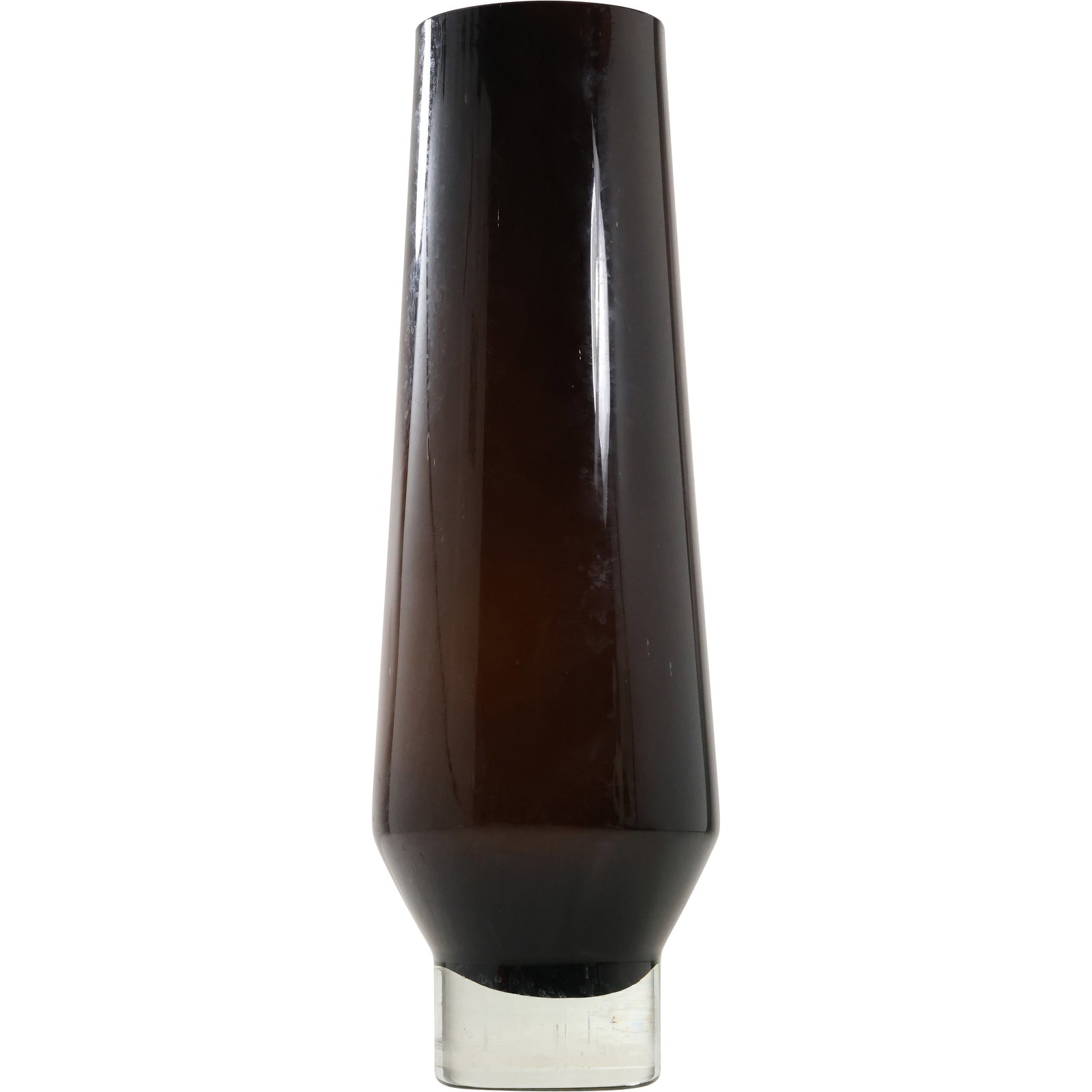 Tall Brown Cased Glass Cylindrical Vase 14.75 in. height,  Mid-Century Modern (1 of 7)