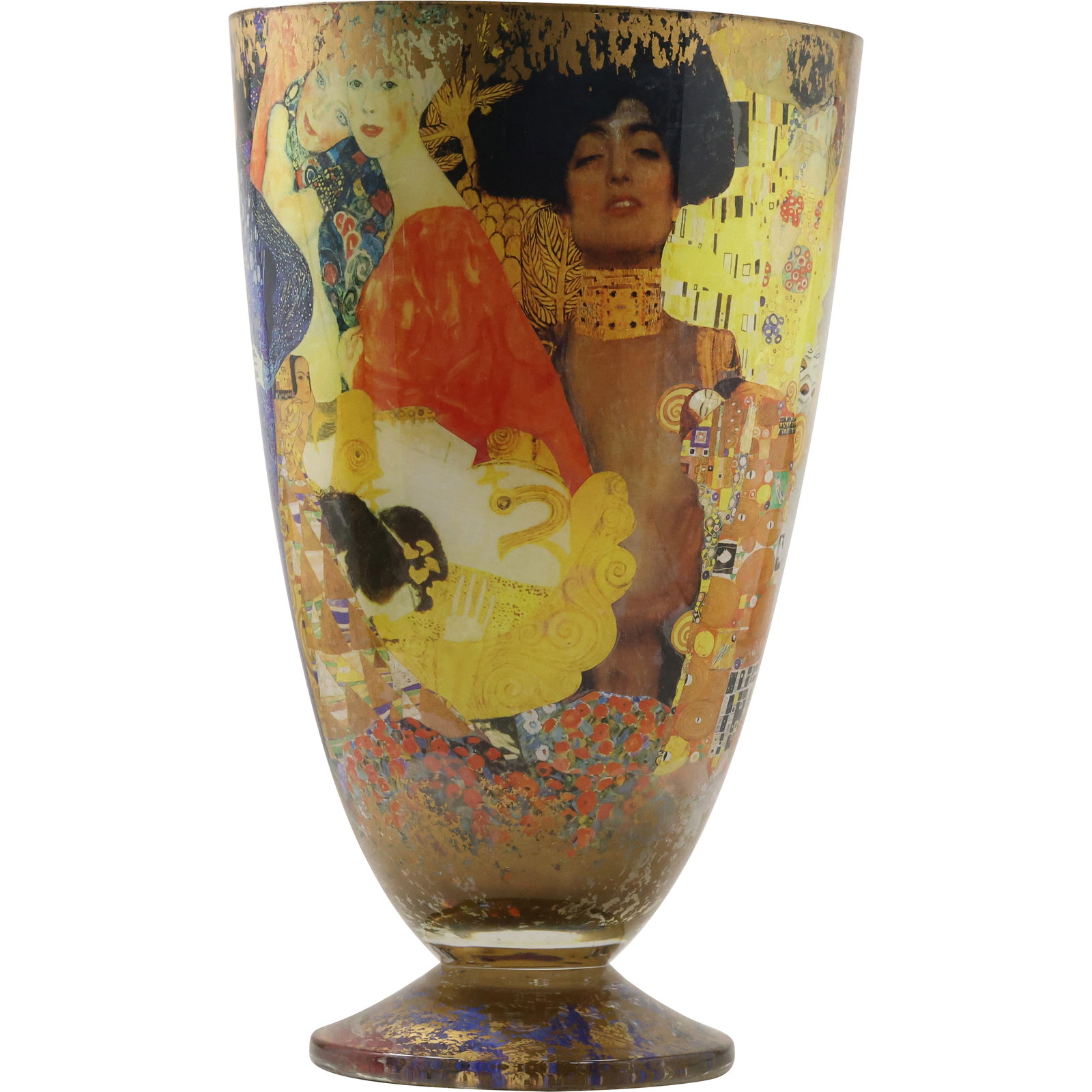 Artist Signed Art Glass Vase of Portraits Style of Gustav Klimt, 12.5 inches height x 8 in. wide (1 of 14)