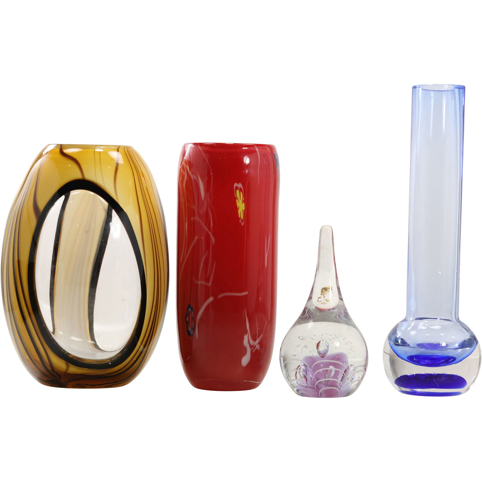 4 Assorted Mid-Century Modern Art Glass includes 3 Vases, 1 Paperweight, various colors, sizes (1 of 19)