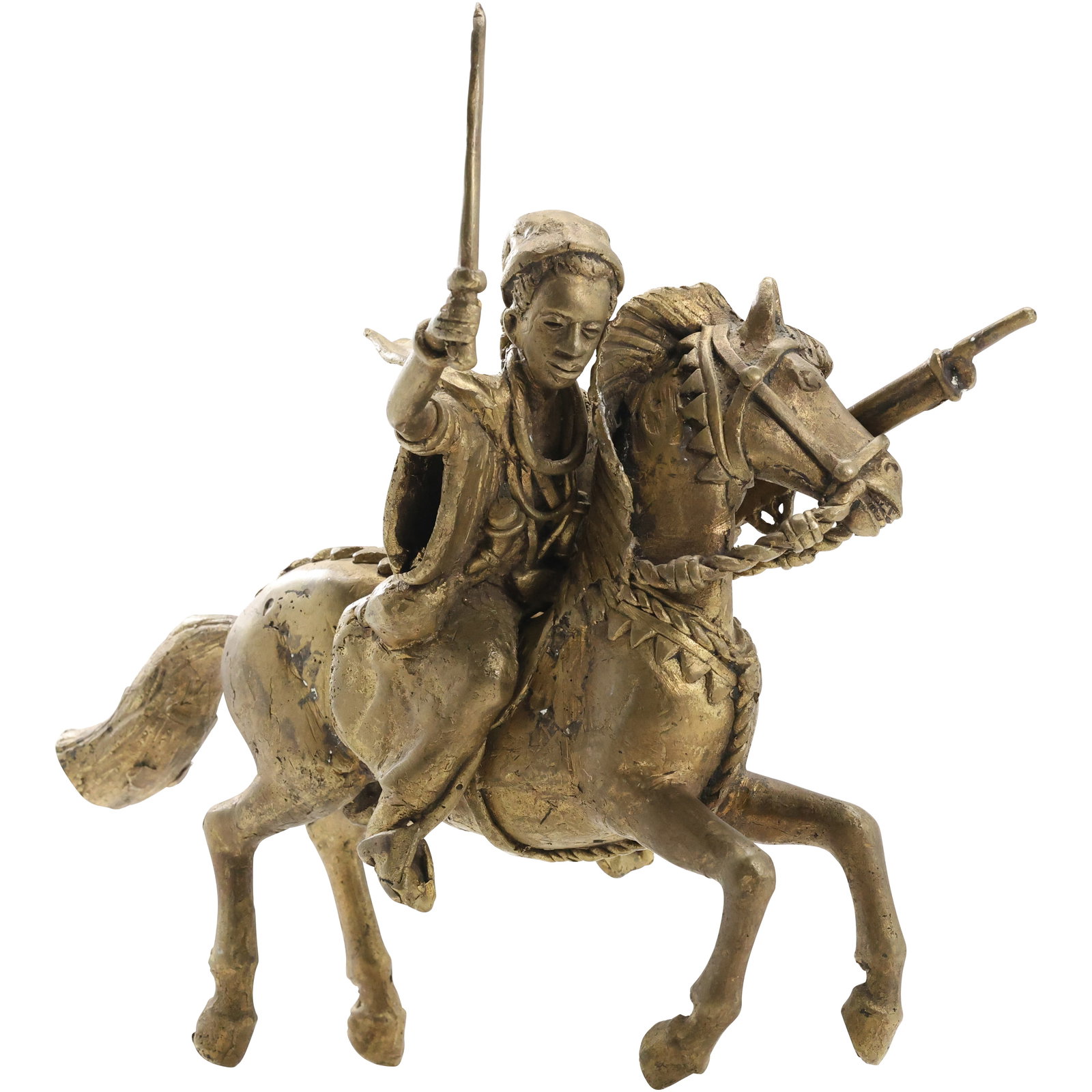 Antique Bronze Peruvian Warrior on Horseback - original patina - 13.5 inches x 11.5: Antique Bronze Peruvian Warrior on Horseback - original patina - 13.5 inches x 11.5 size: 11.5 h 13.5 w