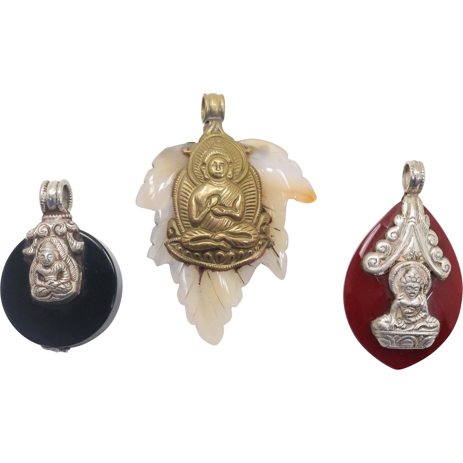 [3] Sterling and Black Onyx Buddha Pendant; Sterling and Dyed Red Agate Pendant; Brass and (1 of 15)