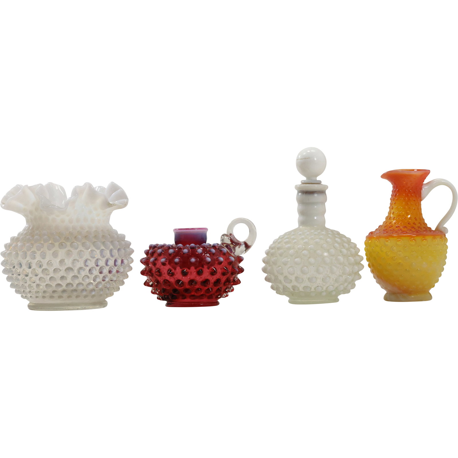 4 Assorted Fenton Glass Hobnail Vase, Candlestick, Bottle, Pitcher (1 of 20)