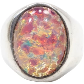 .925 Sterling Silver JJO Mexico Men's Opal Ring Size 8.75 , 3/4 in. diameter
