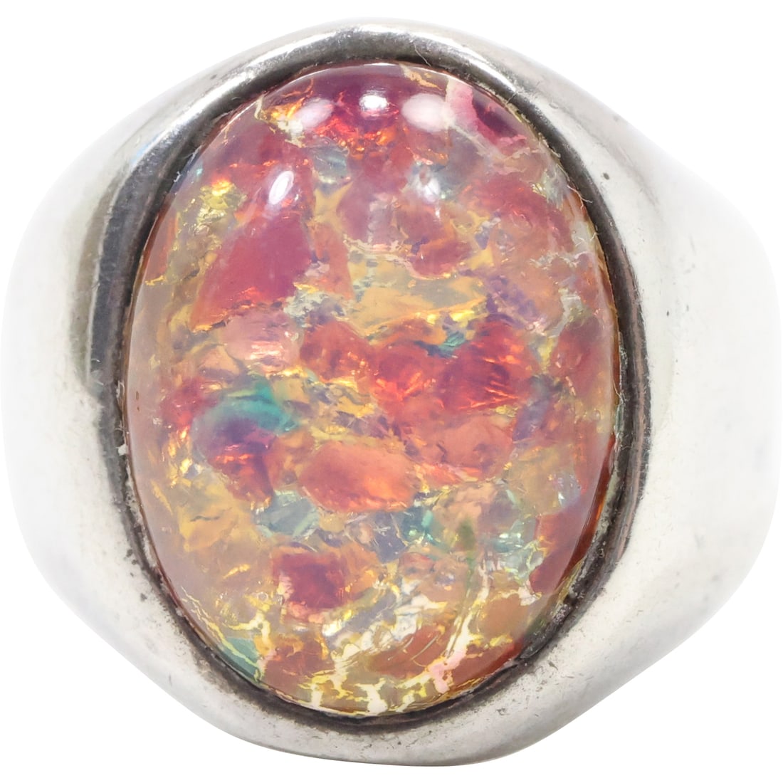 .925 Sterling Silver JJO Mexico Men's Opal Ring Size 8.75 , 3/4 in. diameter