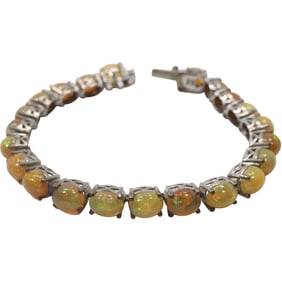 .925 Sterling Silver Opal Tennis Bracelet Beautiful Colors Fire Amber, Yellow, Greens 7.5 in. x .25