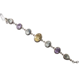 Sterling Silver Multi Color Gem Stones Bracelet Graduated Order Large Citrine Center, Blue Amethyst,