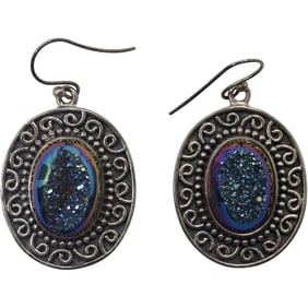 .925 Sterling Silver Earrings with Rainbow Hematite Stone , 1 3/4 in. x 1 in.