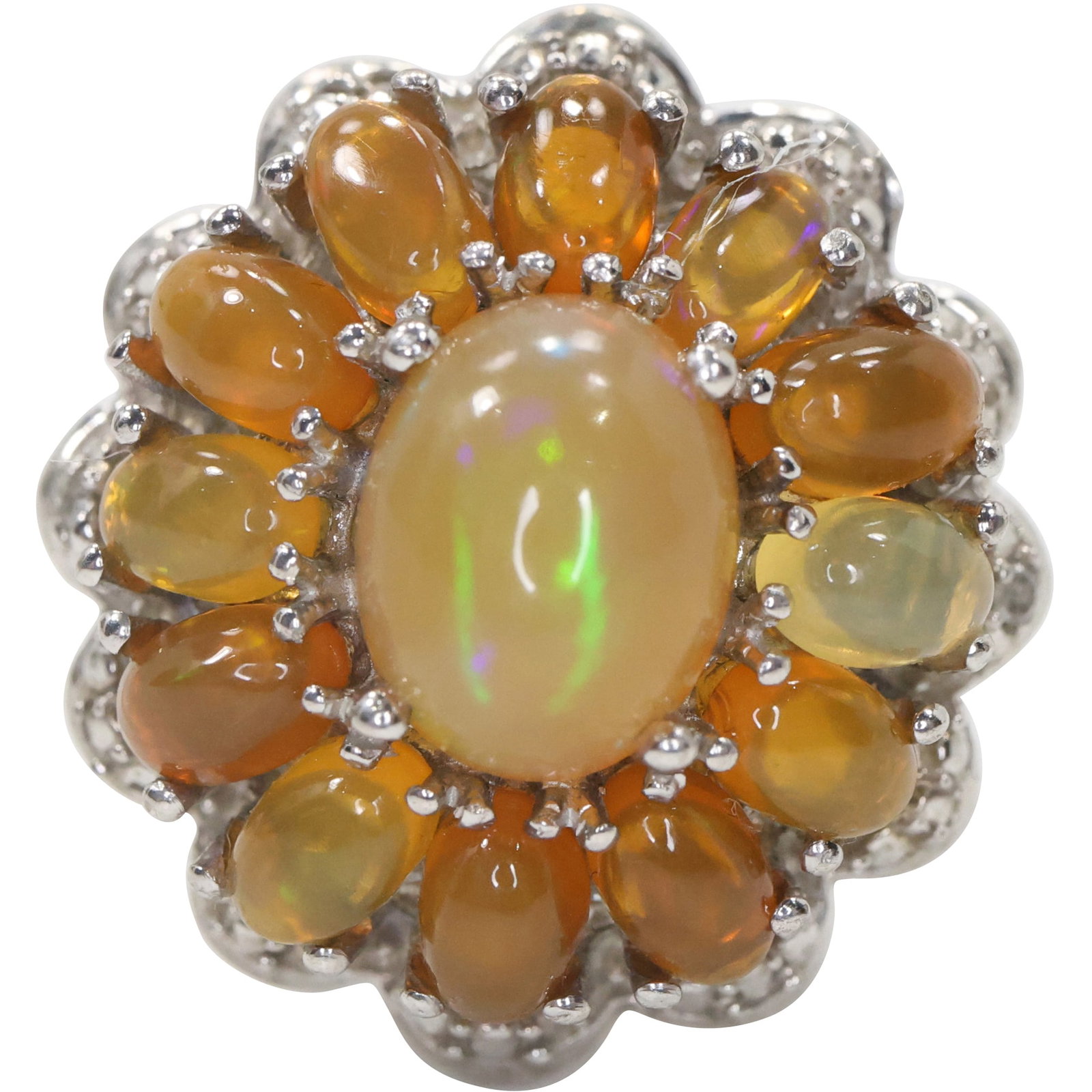 Stunning .925 Sterling Silver with Center Opal surrounded by Opals Ring Size 8.25, 3/4 in. (1 of 18)