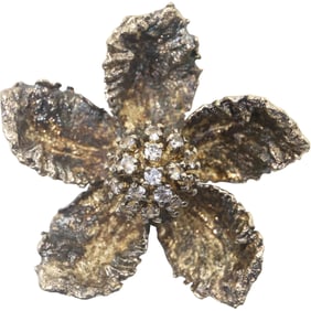 Les Bernard Sterling Silver with 16 White Topaz 5-Petal Flower Pin 1 3/4 in. x 1 3/4 in.