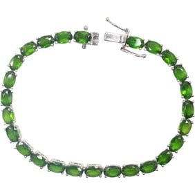 .925 Sterling Silver Tennis Bracelet with Emeralds 6 1/2 in. x 1/4 in.