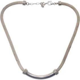 .925 Sterling Silver 36.2 grams Mesh Necklace with Tubular Pendant 18 in. x 3/8 in.