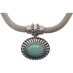 .925 Sterling Silver Espo Joseph Esposito Mesh Interchangeable Snap Necklace with Green