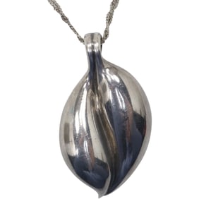 Espo Joseph Esposito Sterling Silver 32 grams Enhancer Leaf Pendant Necklace on .925 Twist