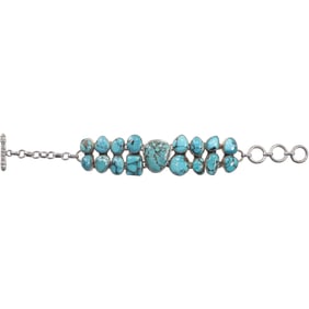 Sterling Silver and Turquoise Toggle Bracelet 8 in. x 1 1/8 in.