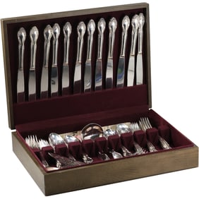 Wm Rogers Silver Plate Flatware Set in Box, Service for 12 with Serving Pieces - SEE PICTURES