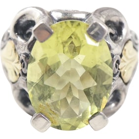 Exquisite Ann King .925 Sterling and 18K Gold Lemon Lime Quartz Cocktail Ring Size 6