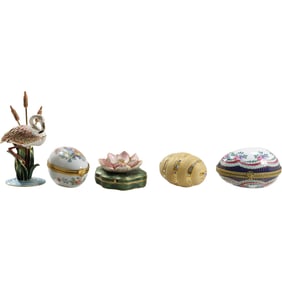 5 Assorted Trinket Boxes in Metalware and Porcelain including Limoges