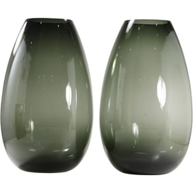 Matched Pair Modern Design Smoke Glass Vases 15 in. height x 8 in. wide