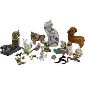 24 Pieces Assorted Estate Grouping of Animal Figures, Figurines, Statues - variety - various sizes