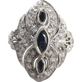 Stunning .925 Sterling Silver with Black Onyx, CZ Cocktail Ring size 7 , 1 in. x 7/8 in.