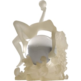 Lucite Sculpture Nude Woman with Arched Back Holding a Ball, 8 in. height x 5.5 in. wide