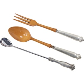 Sterling Silver Handles Salad Set Spoon 11 in. x 2 in. & Fork 10 3/4 in. x 1 in.; and Sterling