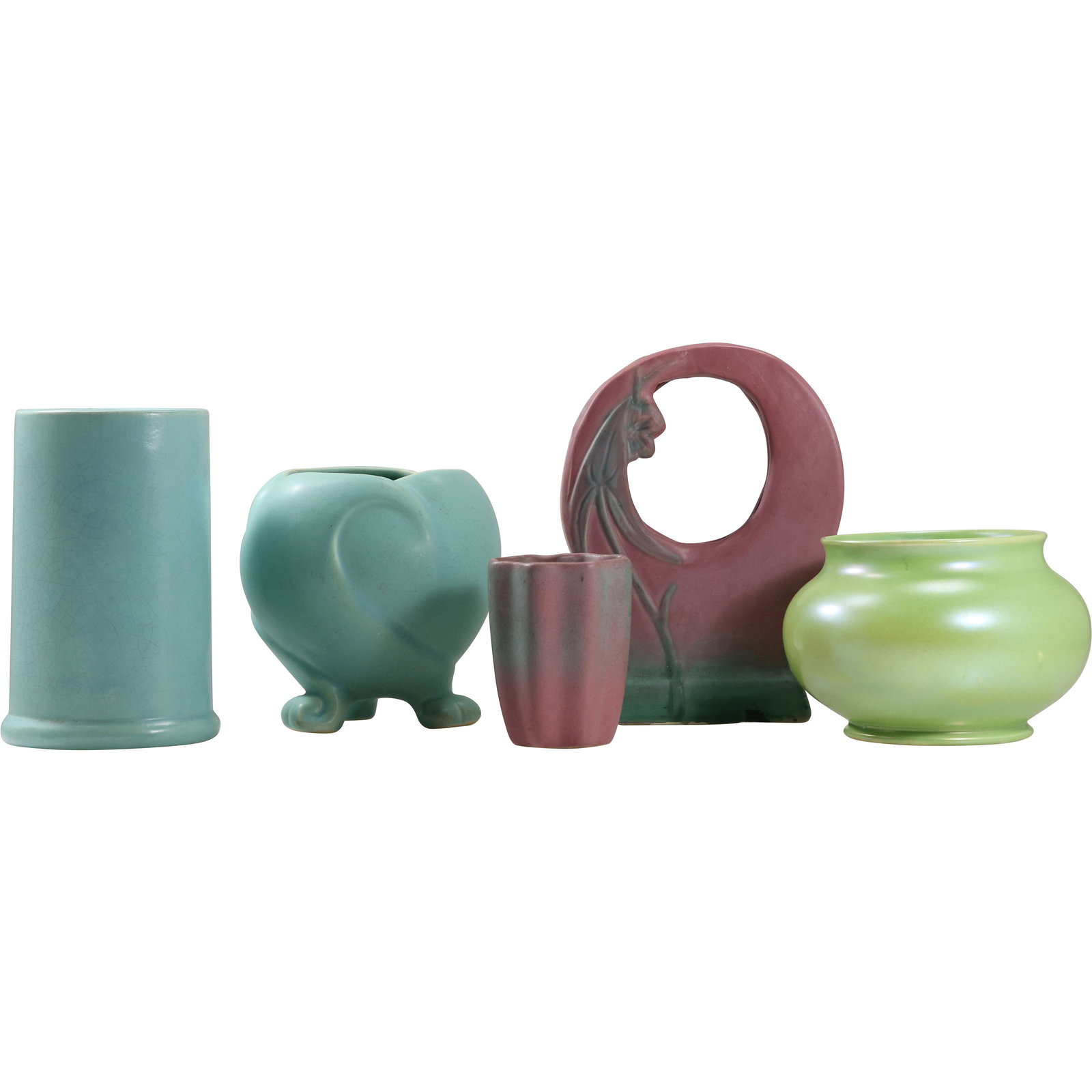 5 Assorted ART POTTERY VASES including Green Iridescent MOORCROFT BURSLEM (1 of 13)