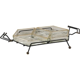 Vintage 1960s Jeannette Gailstyn Its A Dilly Server, Glass Inserts, Metal Frame 19 in. x 12 in.
