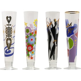 Set of 4 Ritzenhoff Beer Pilsner Glasses in Striking Abstract Retro Designs 9.75 in. height