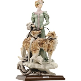 FLORENCE GIUSEPPE ARMANI VINTAGE RETIRED FIGURINE LADY WITH BORZOI DOGS 15.25 in.