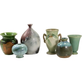 Estate Grouping of 6 Assorted Art Pottery Vases - Nice Variety - Various Sizes