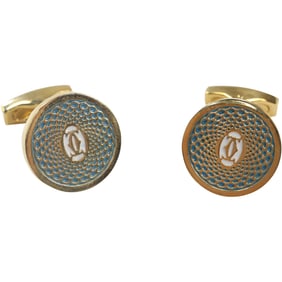 CARTIER Cuff Links Gold Tone with Enameling size: 1 in. x 7/8 in.