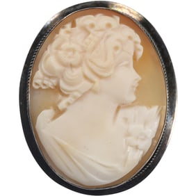 .925 Sterling Silver Italy Cameo Pin / Pendant Portrait of a Victorian Woman 1 3/8 in. x 1 1/4 in.