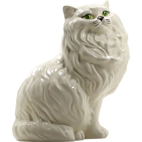 Large WHITE CAT Ceramic Figure Statue, 14.5 inches height x 12 inches wide