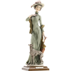 Giuseppe Armani Fashion Woman with Dog and Umbrella Figurine Sculpture Vintage 11”